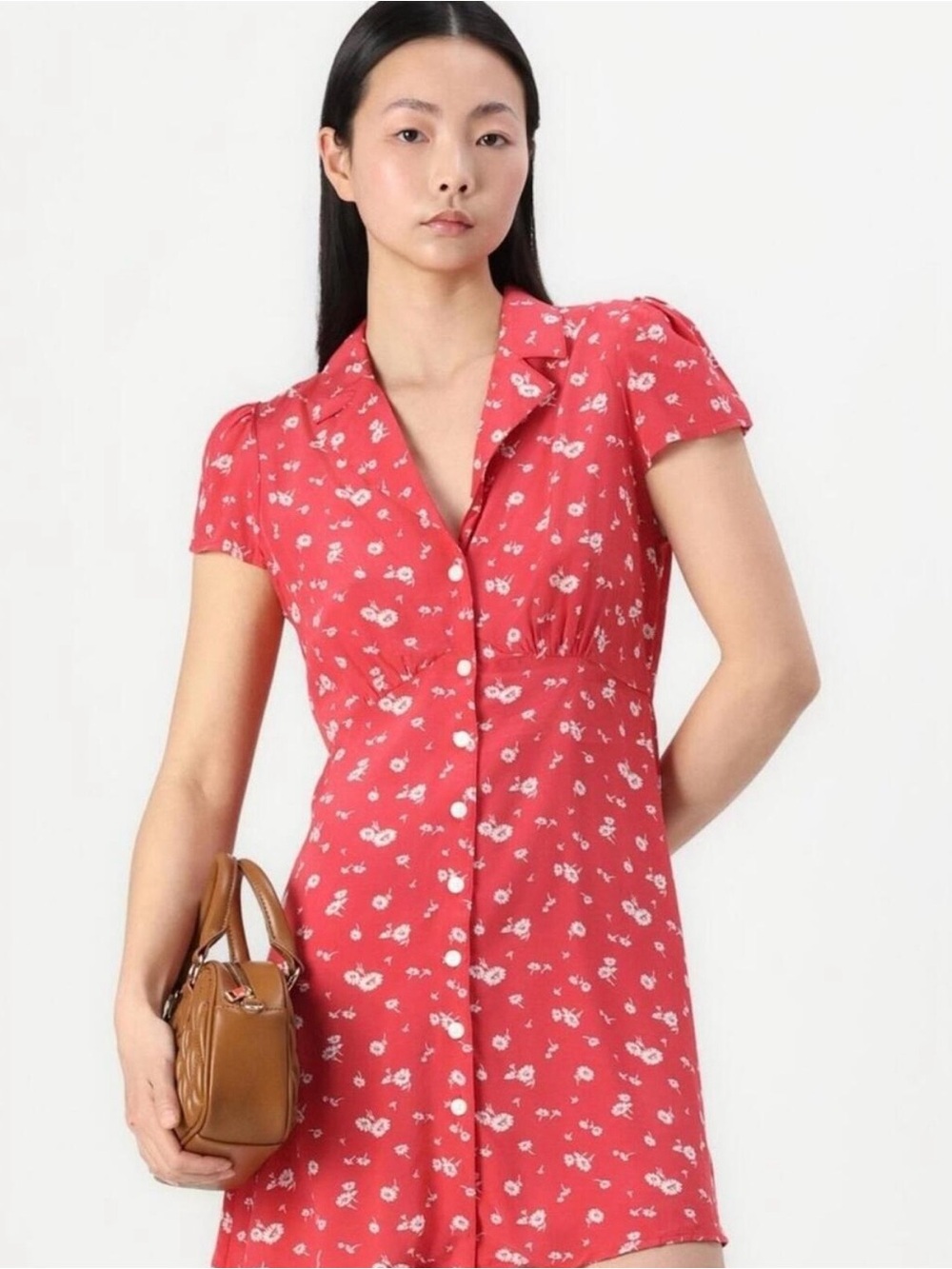 GAP Red Floral Button Front Mini Summer Dress - Picture 4 of 6